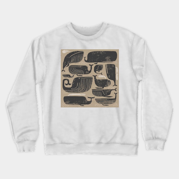 Sepia Whales Crewneck Sweatshirt by Gareth Lucas